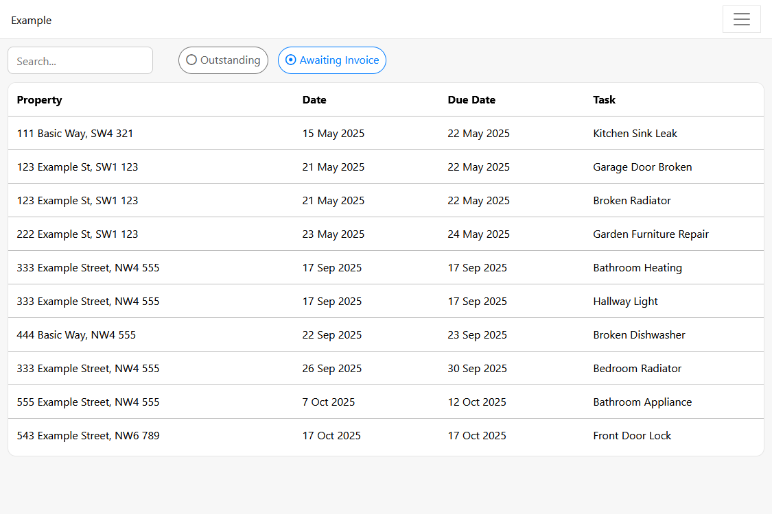 Contractor dashboard
